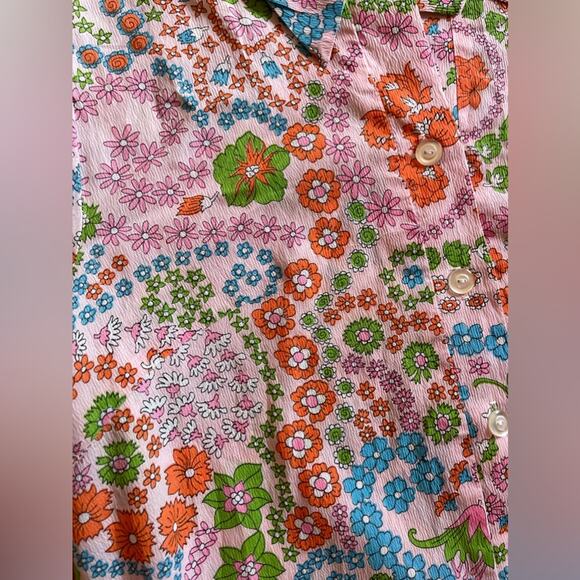 60s Vintage Pink Floral Shirt Dress - Picture 5 of 8